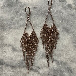 Beaded Fringe Drop Rose Gold Earrings with Pink Crystals